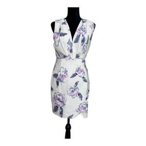 TOBI white and pink floral print dress with V-neckline and short sleeves #floral